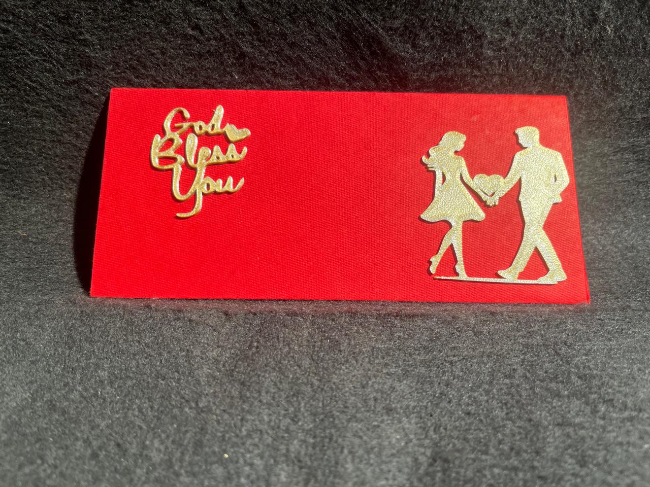 "God Bless You" Couple 3D Printed Red color Envelope