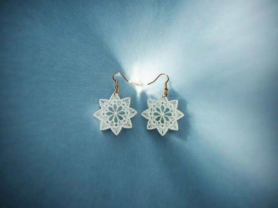 Snow Petal 3D Printed Earrings