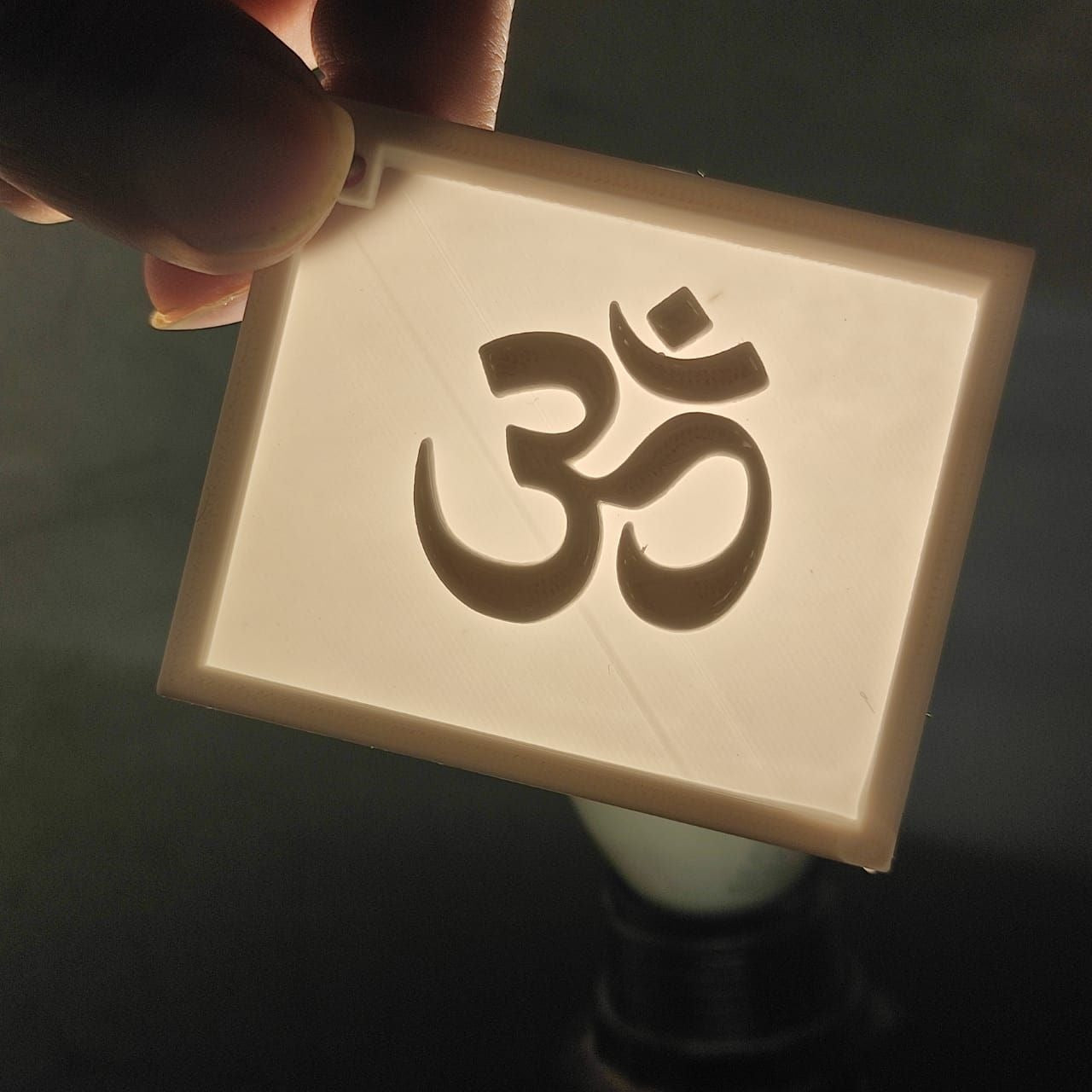 Om Symbol 3D Printed Lithophane Keychain | Spiritual Glow Key Ring for Car, Bike, Pooja Use | Backlit Effect | PLA Material (Off White)