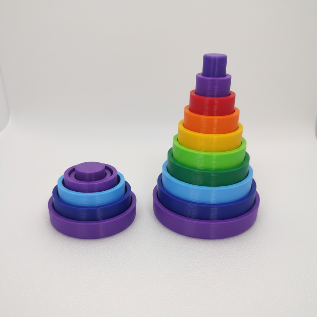 Close-up of nesting cups showing graduated sizes and vibrant colors