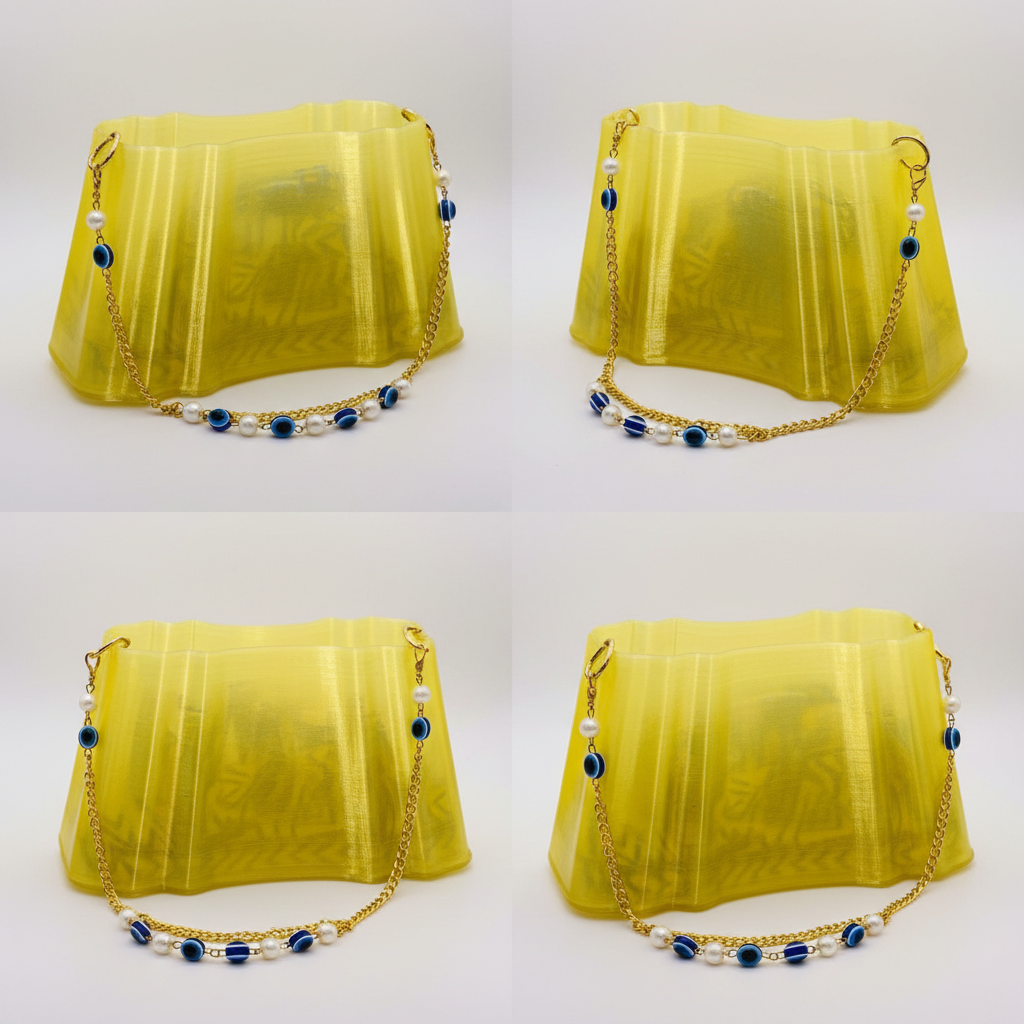 Golden glow 3D printed purse radiant finish multiple angles