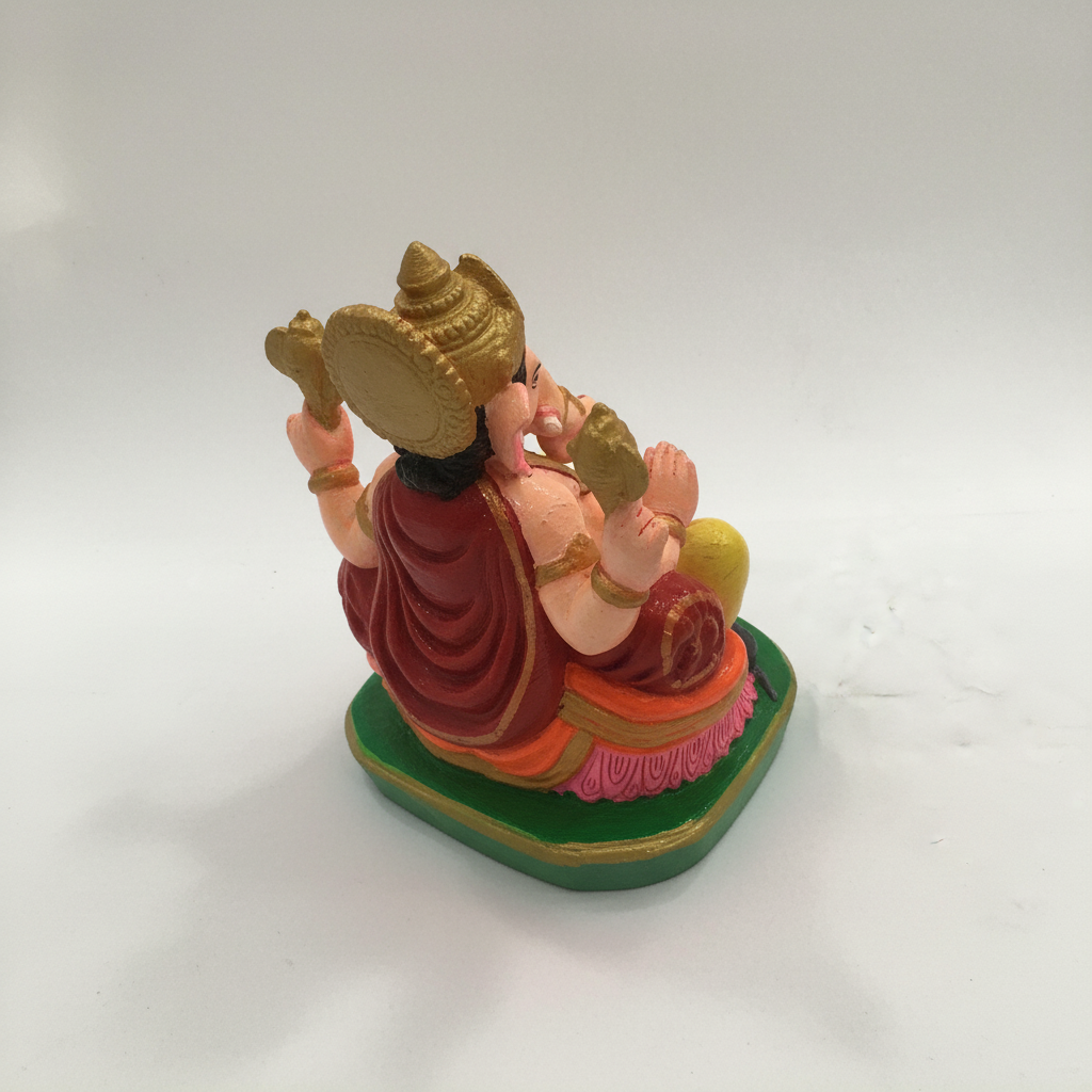 360 degree back angle view of Colored Ganesh Ji Murti showing complete craftsmanship
