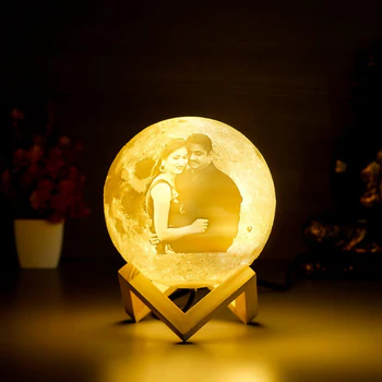 Custom 3D Moon Lamp with Photo & Text – Personalized Night Light Gift(Design After Order)