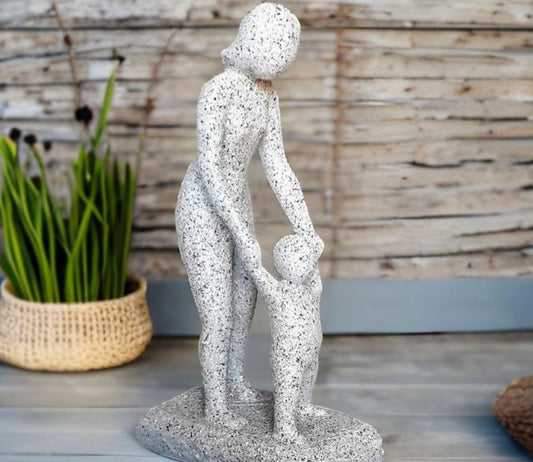 Guiding Hand – 3D Printed Mom & Child Figurine Speckled White