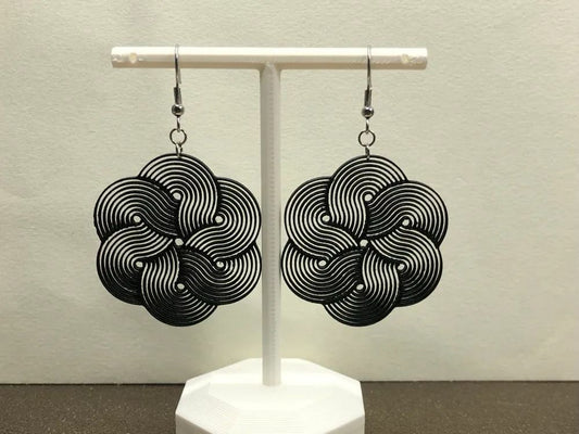 Black Swirl 3D-Printed Earrings