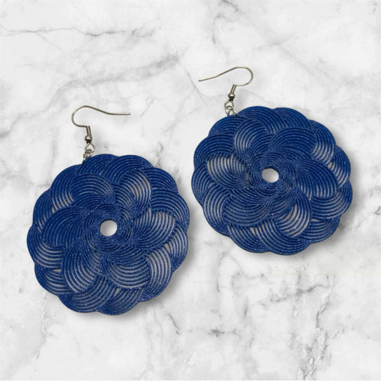 Blue Round 3D-Printed Earrings
