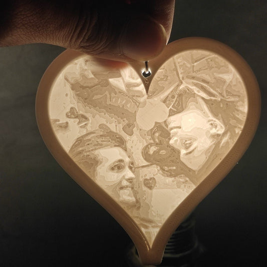 Customized Gifts- Heart-Shaped 3D Lithophane Keychain | Personalized Photo Glow Key Ring Gift for Couples, Anniversary, Valentine (Off White