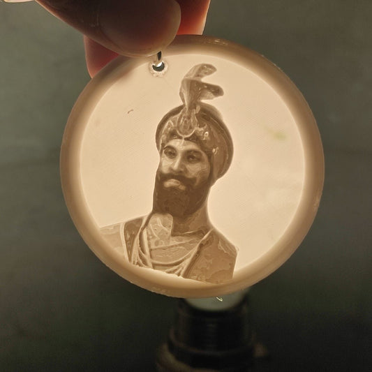 3D Printed Lithophane Keychain with Sikh Warrior Portrait | Glows with Light | Heritage Key Ring for Bags, Keys & Gifting (White)