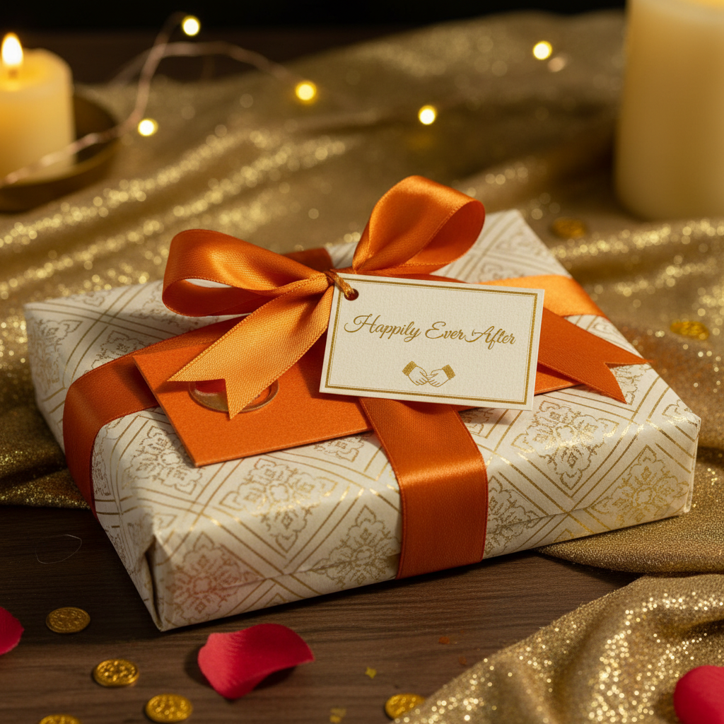 Orange shagun envelope gift presentation for weddings and festivals