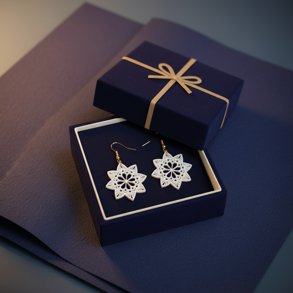 Snow petal earrings gift box wrapped jewelry present