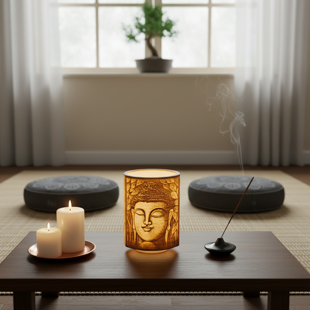 Lord Buddha lithophane lamp meditation room spiritual zen decor