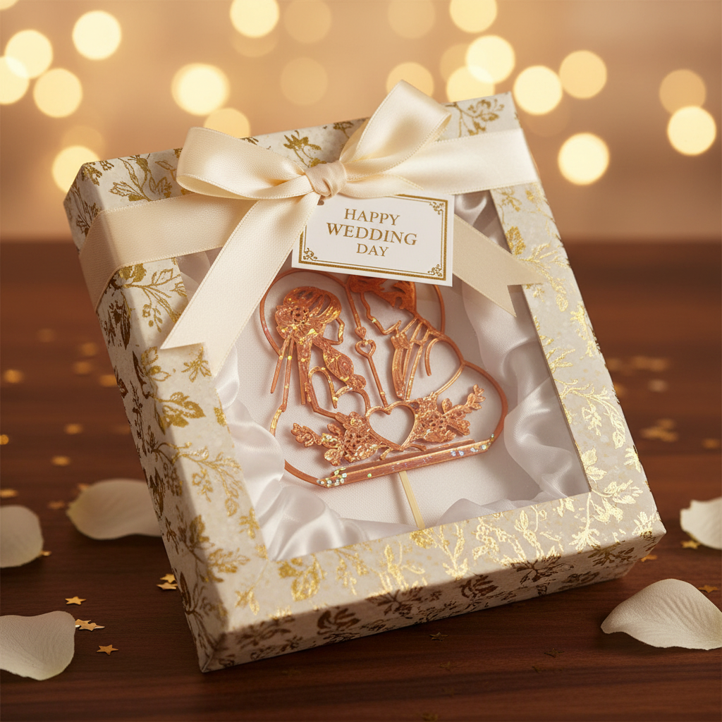 Dulha Dulhan cake topper gift presentation for wedding celebration