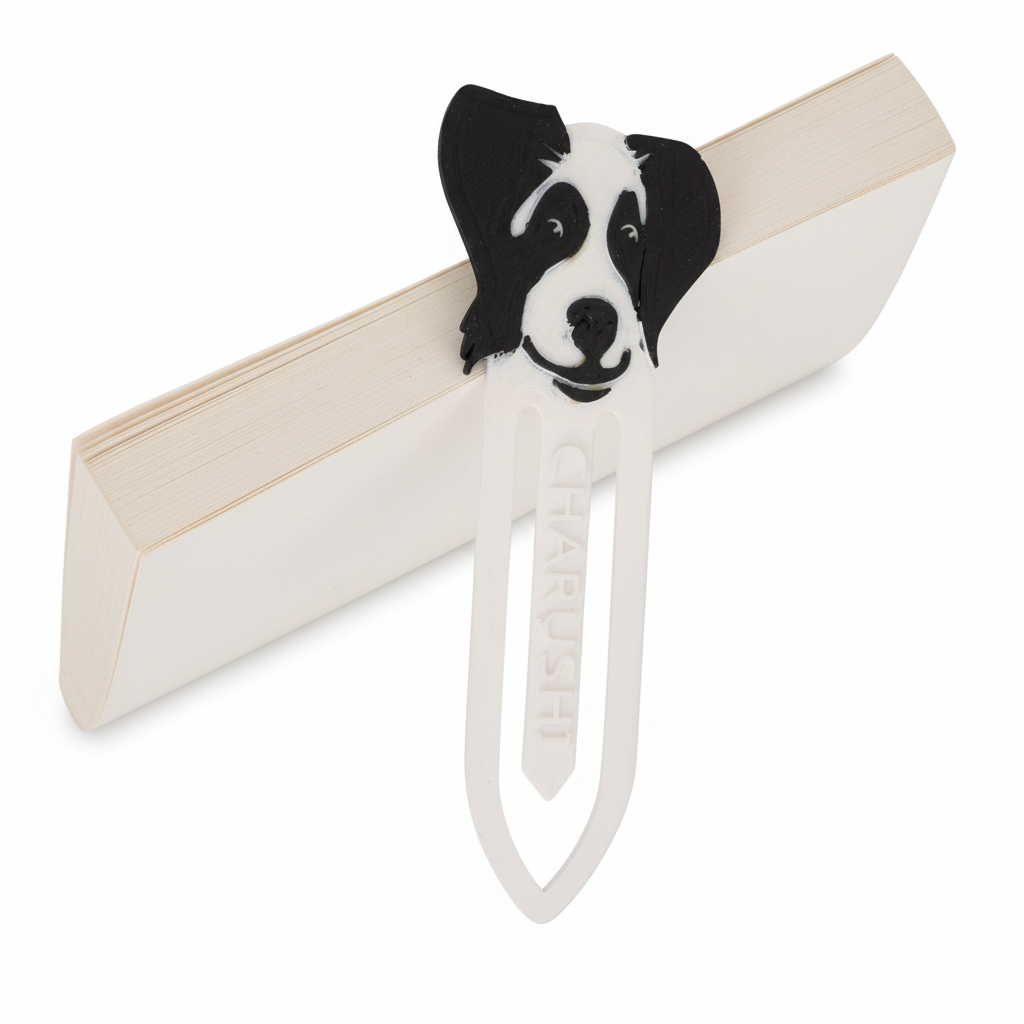 Close-up of dog clip bookmark showing adorable dog shape and secure clip