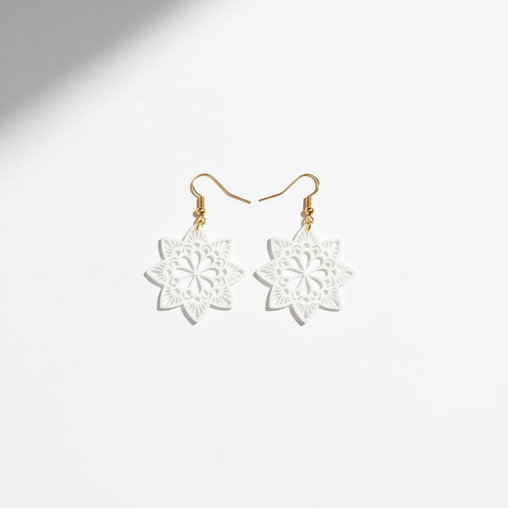 Snow petal-shaped 3D printed earrings pair snowflake design