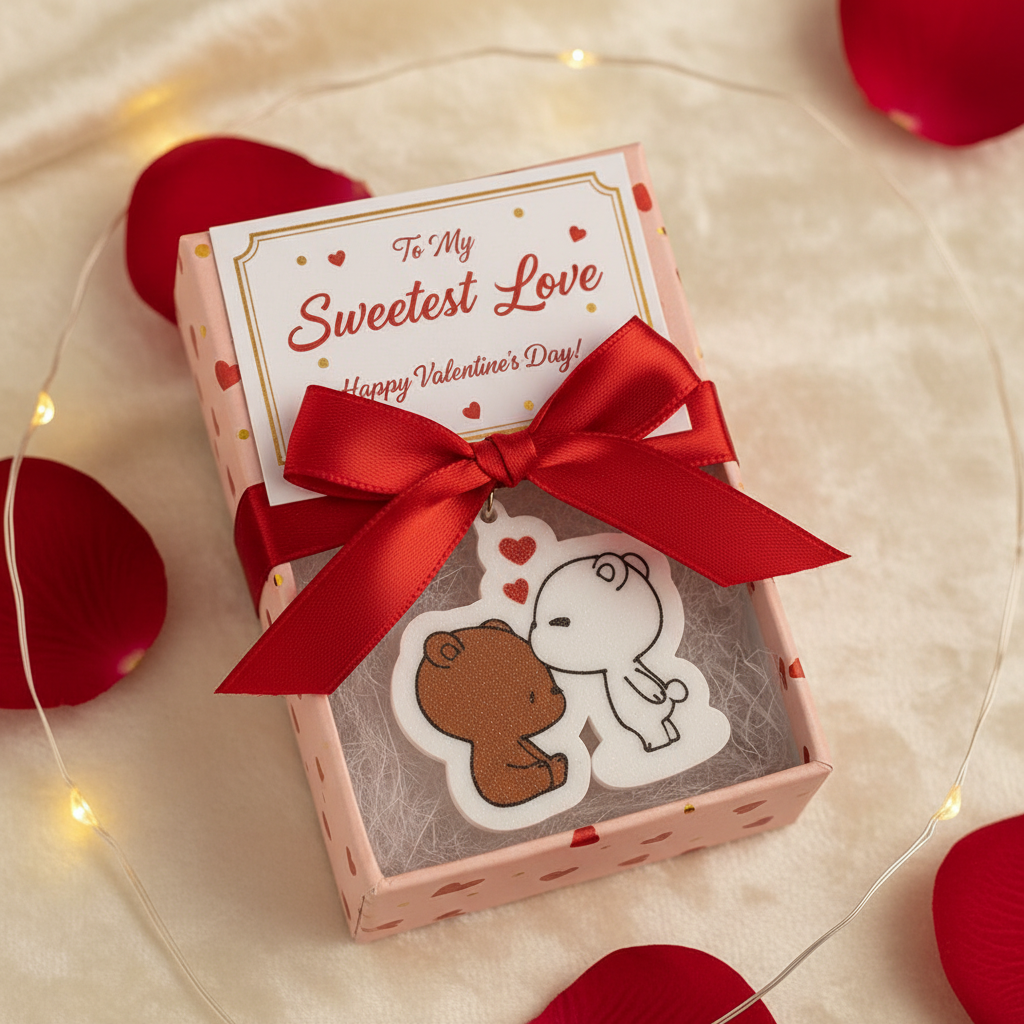 Dudu Bubu keychain gift presentation perfect for couples and Valentine's Day