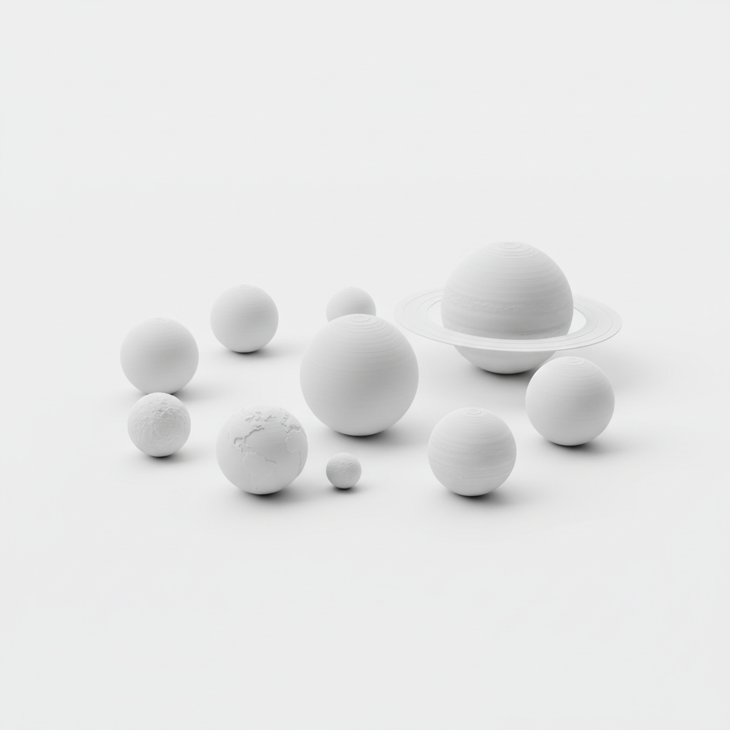 Complete white DIY solar system set showing all planets, sun, and moon