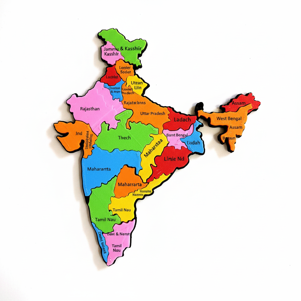 Complete assembled Map of India 2D puzzle showing all states and union territories