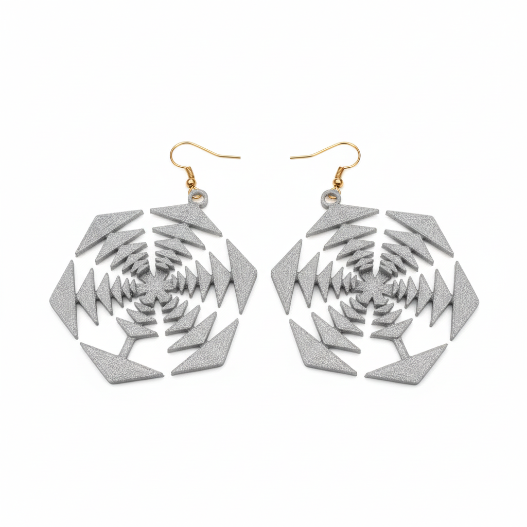 Snowflake-shaped earrings pair intricate winter crystal pattern