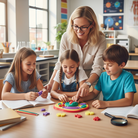 Students engaged in hands-on biology learning with 3D animal cell puzzle showing organelles