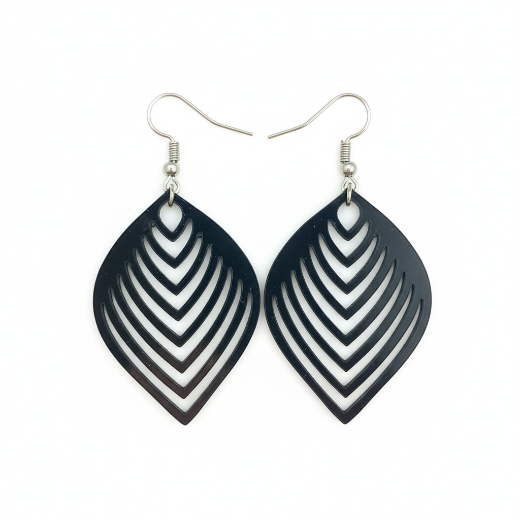 Dark petal-shaped 3D printed earrings pair unique design