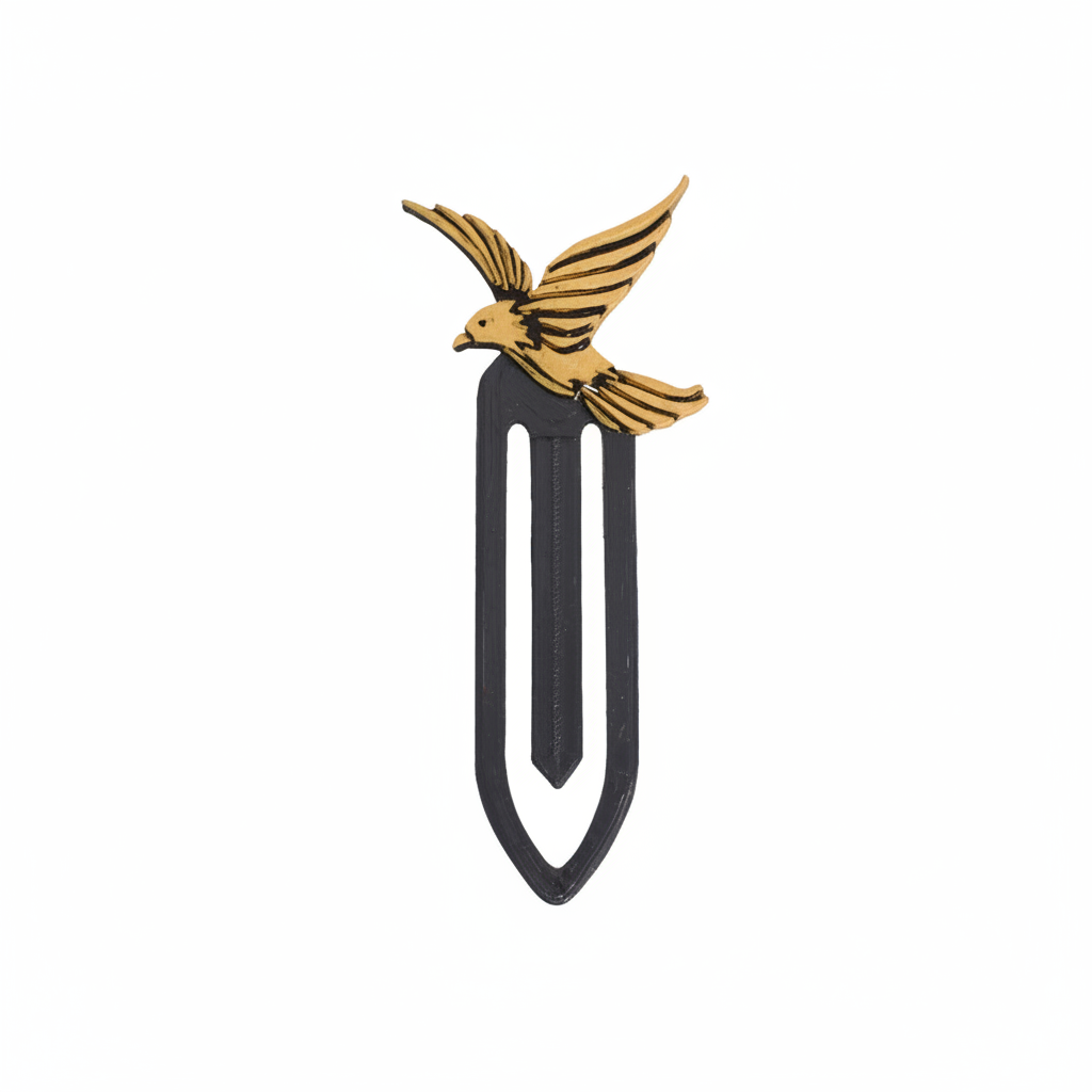 Close-up of bird clip bookmark showing adorable bird shape and secure clip