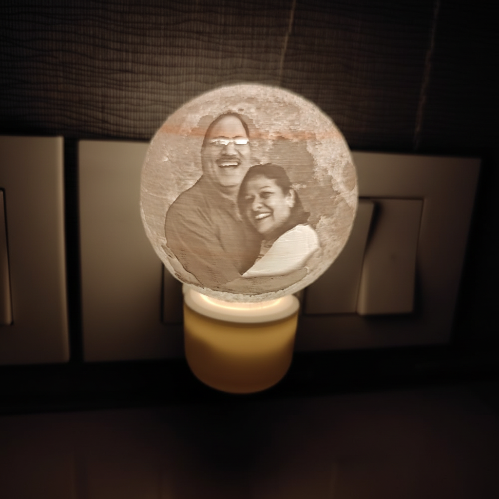 Close-up personalized socket night light custom photo engraved illuminated