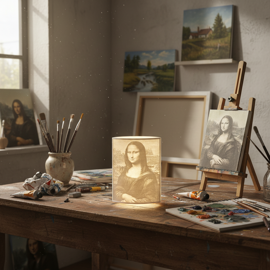 Mona Lisa lithophane lamp art studio desk creative home decor