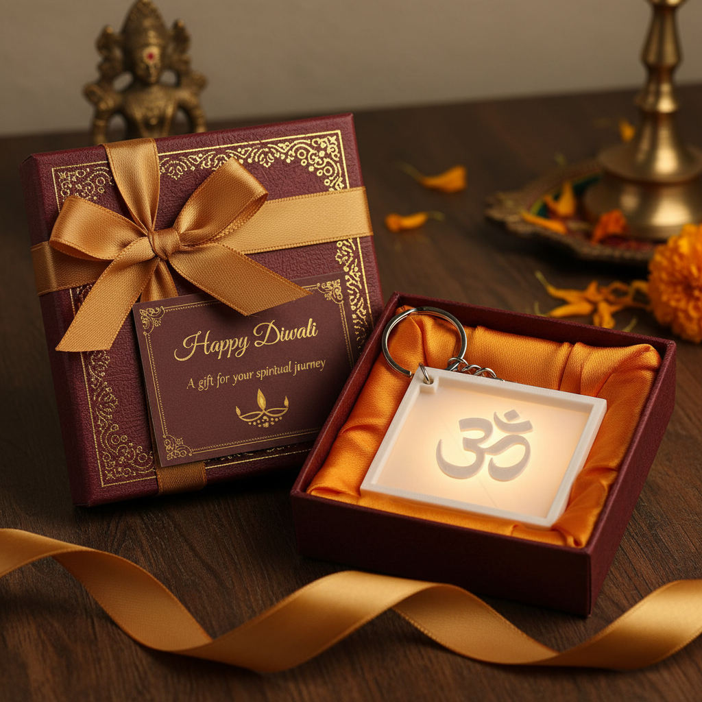 Om symbol lithophane keychain spiritual gift presentation for Diwali and occasions