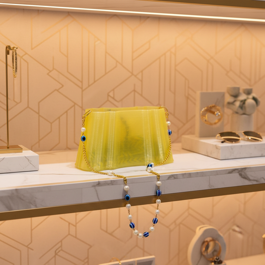 Golden glow 3D printed purse luxury boutique display