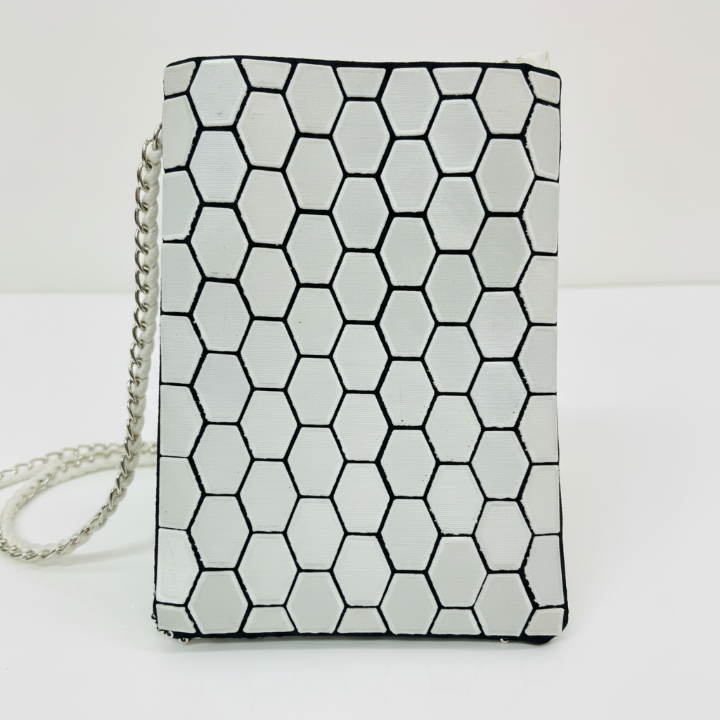 Close-up honeycomb sling bag 3D printed pattern texture details
