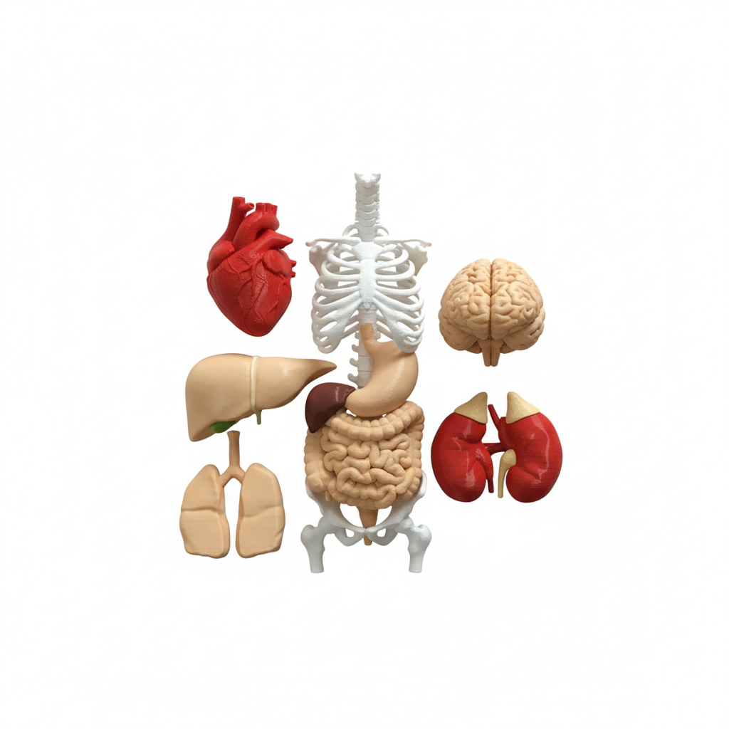 Complete human anatomy model set 3D printed organs heart brain lungs