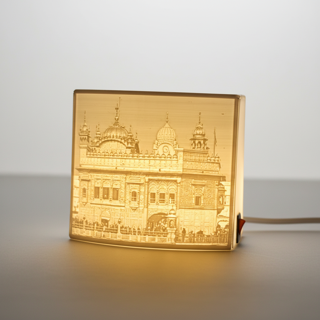 Close-up personalized lithophane photo lamp showing 3D engraved details