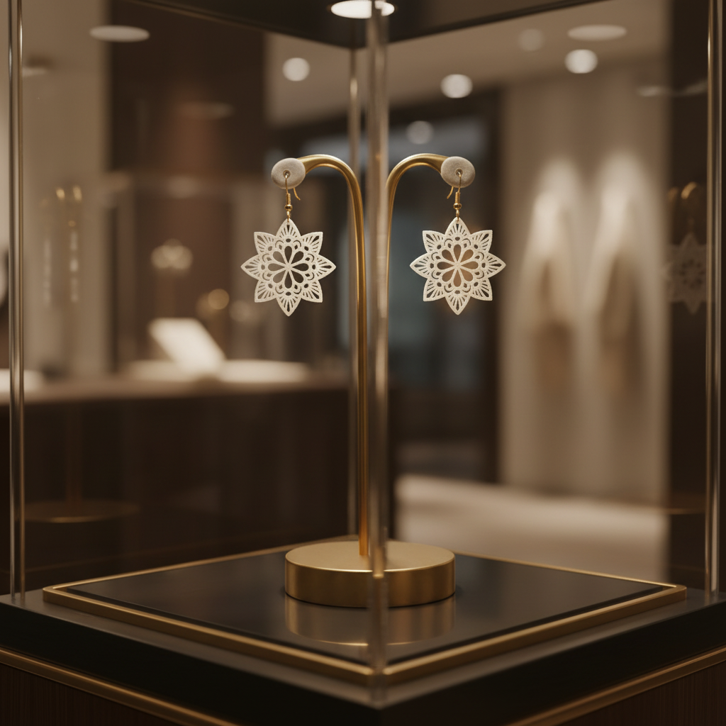 Snow petal 3D printed earrings elegant jewelry stand display