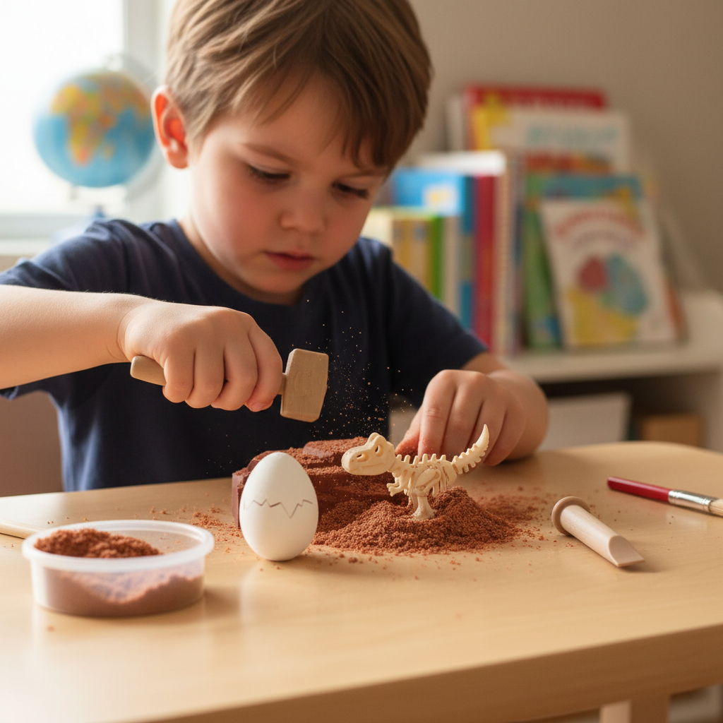 Child excavating playing Dino Fossil Kit baby dino egg fossil container
