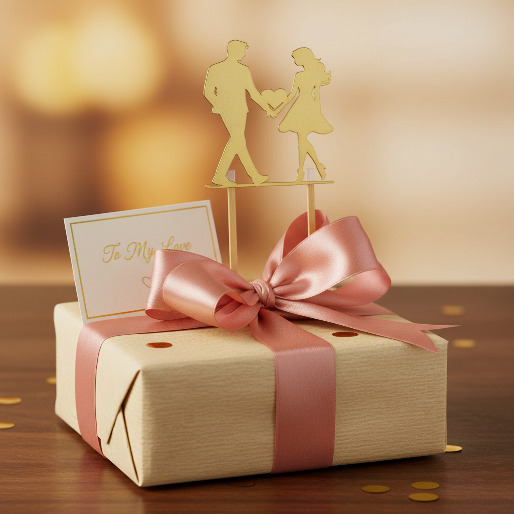 Couple love cake topper gift presentation for romantic celebration