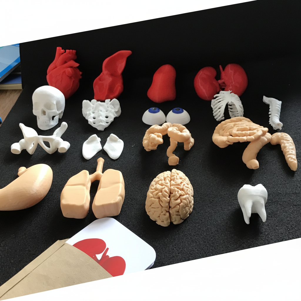 Close-up 3D printed anatomy models detailed anatomical structures quality
