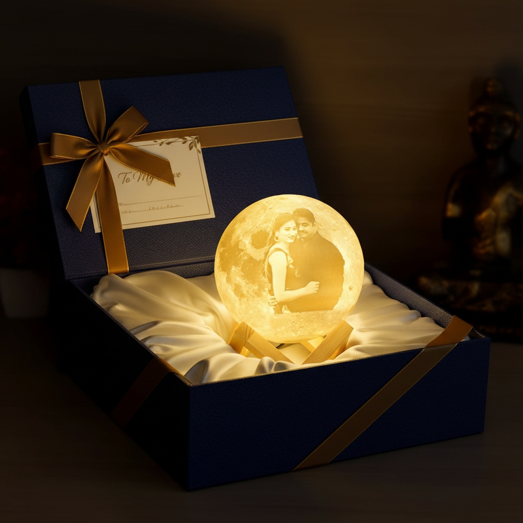 Custom moon lamp personalized photo gift wrapped luxury present