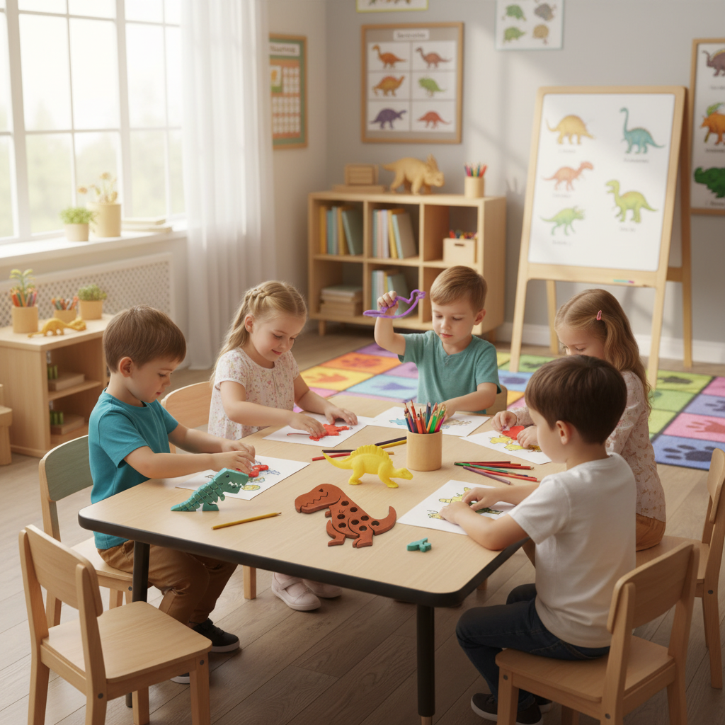 Children classroom using Dino Kit dinosaur learning together