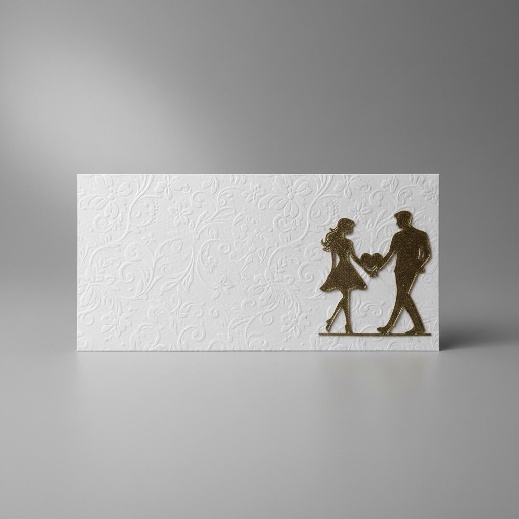 Close-up white envelope couple love 3D printed embossed pattern