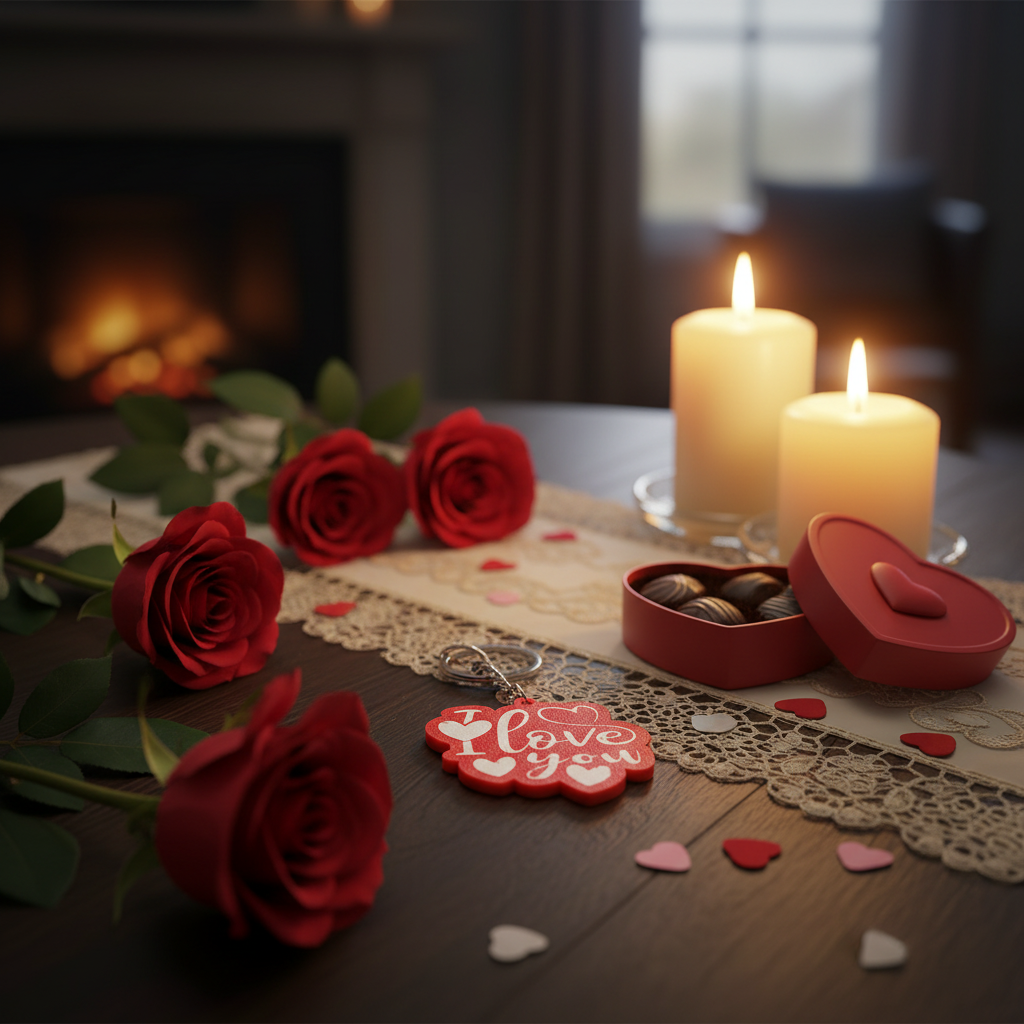 I Love You keychain romantic items roses candles love setting