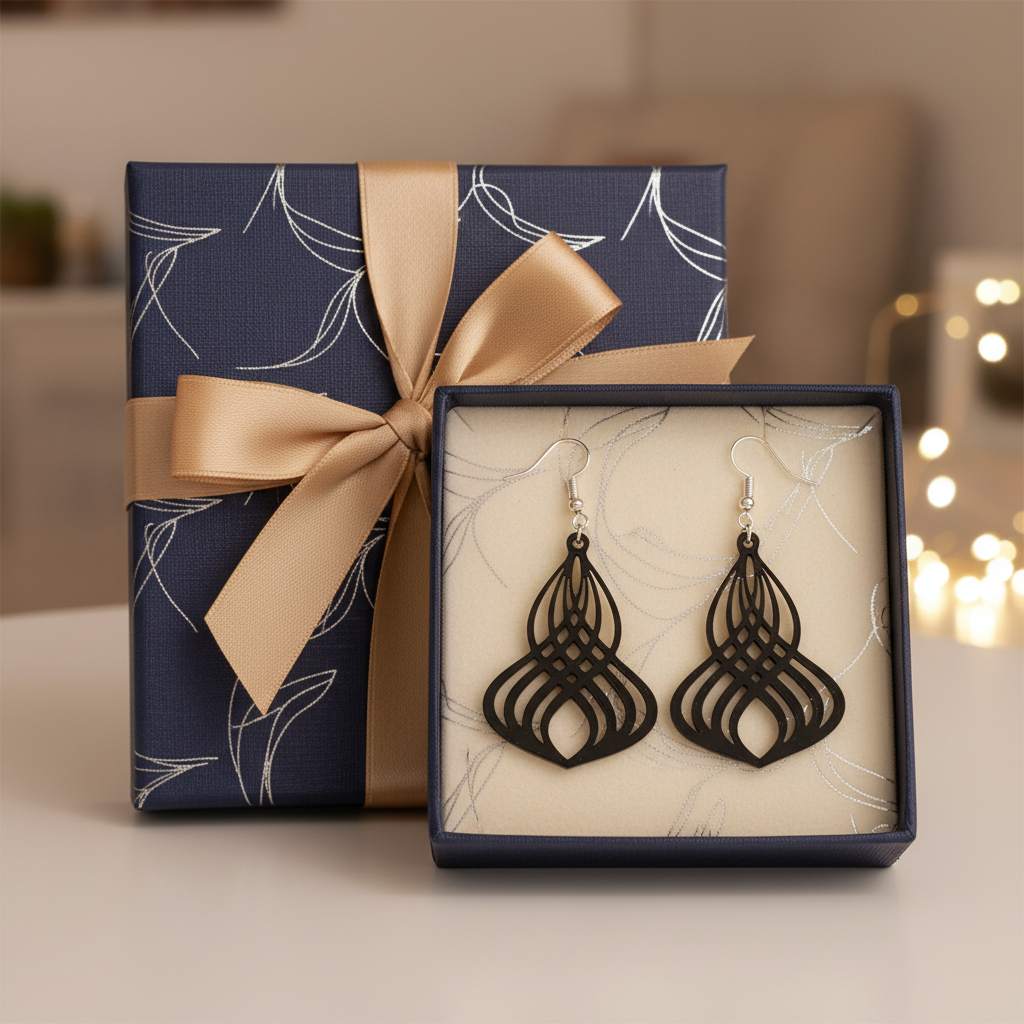 Wavy cutout earrings gift box wrapped jewelry present