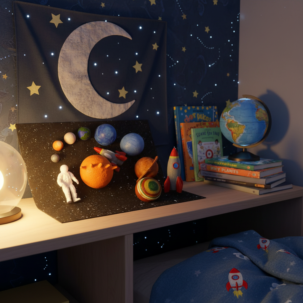 Solar system set displayed bedroom shelf space decor