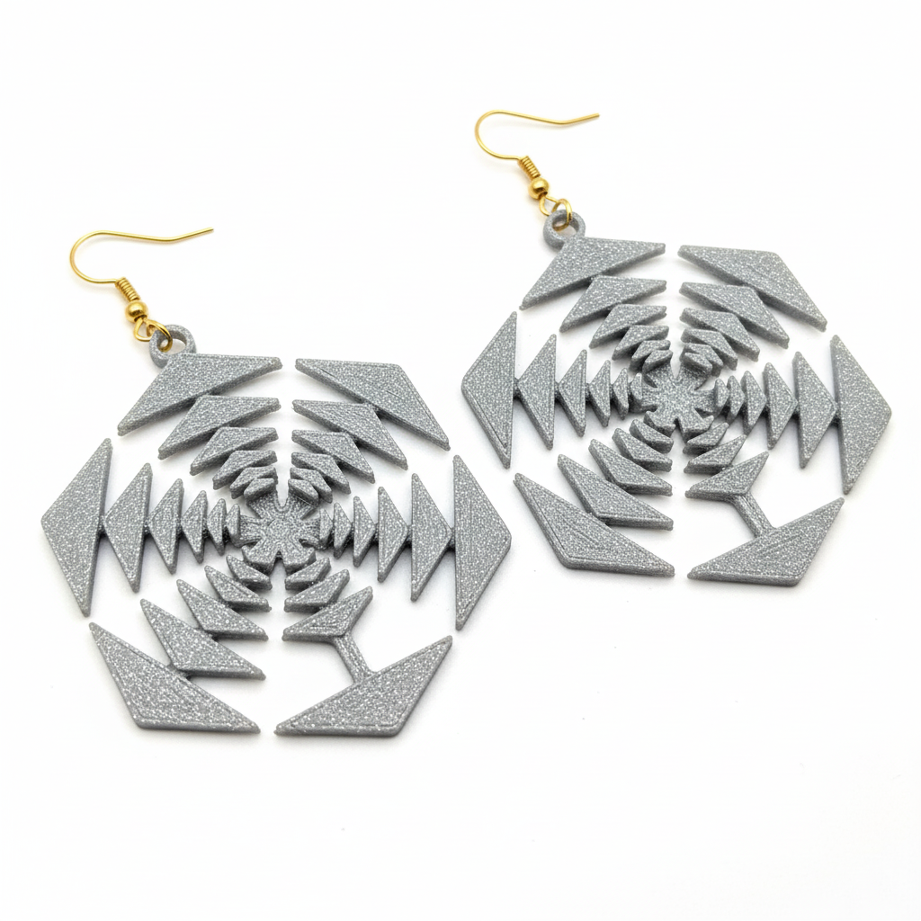 Close-up snowflake earrings intricate crystal pattern details