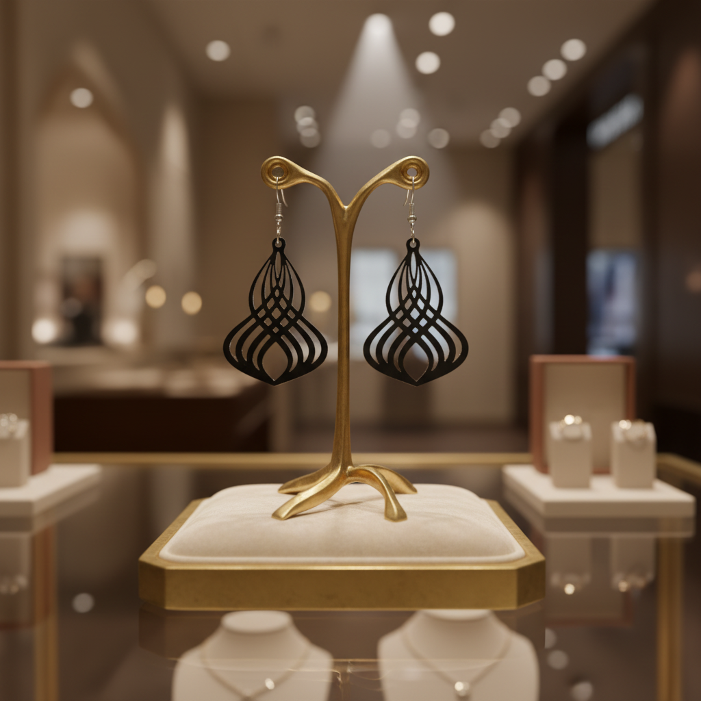 Wavy cutout 3D printed earrings elegant jewelry stand display