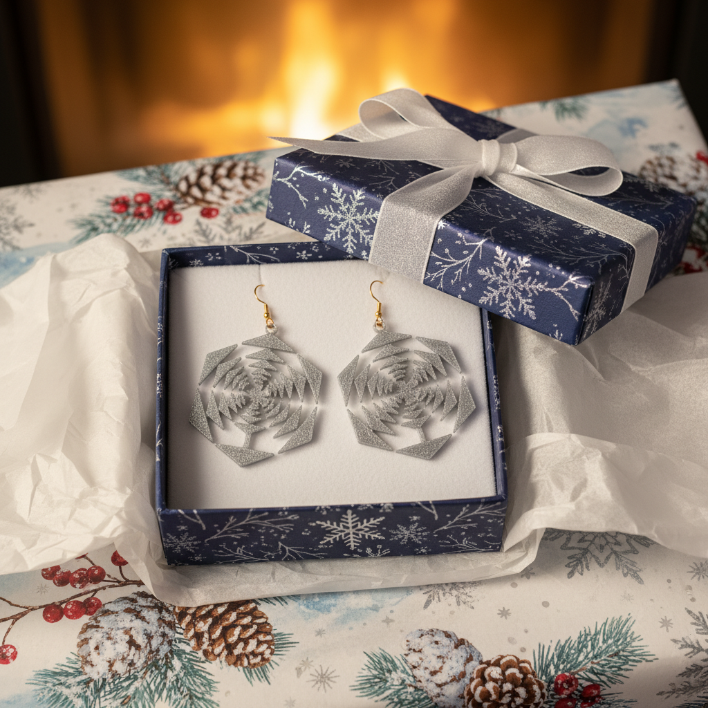 Snowflake earrings gift box wrapped winter jewelry present