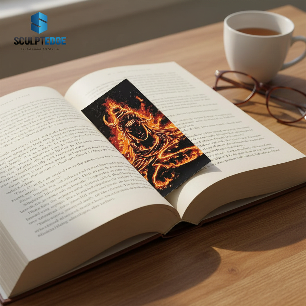 Shiv Ji bookmark in spiritual book showing practical devotional use