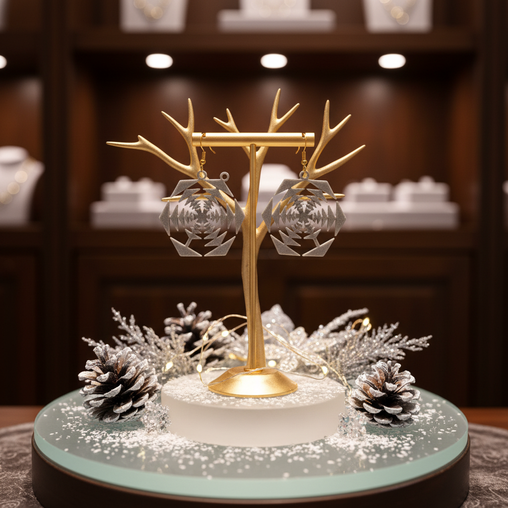 Snowflake earrings elegant jewelry stand winter decor display
