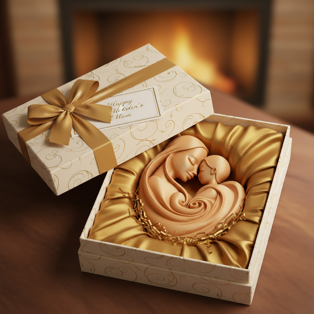 Gold MOM heart figurine luxury gift presentation for Mother's Day
