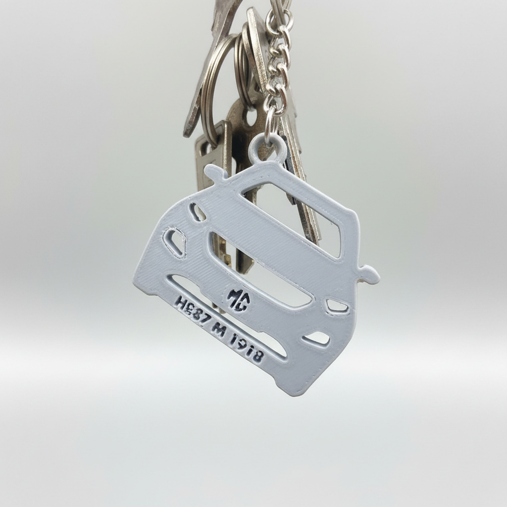 Close-up car number plate keychain 3D printed license plate details