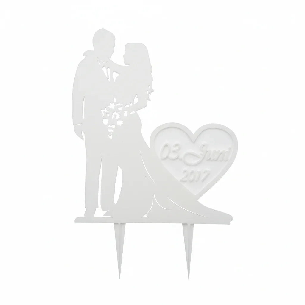Close-up of couple cake topper showing romantic couple design